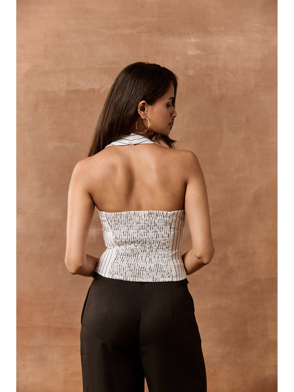 Philippa White Striped Halter Neck Top | HT67 - view 5