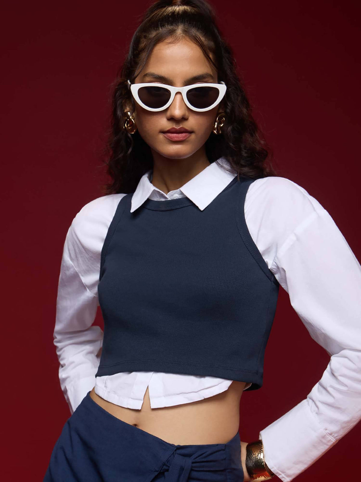 Solid Classic Navy Blue Women Tank Top | TT98 - view 2