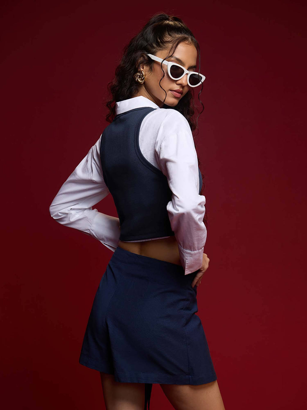 Solid Classic Navy Blue Women Tank Top | TT98 - view 4