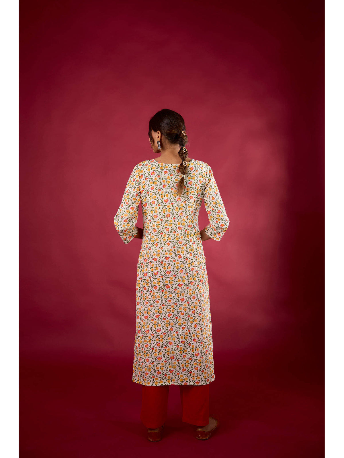 Multi-Color Cotton Printed Embroidered Kurta | U3S - view 2