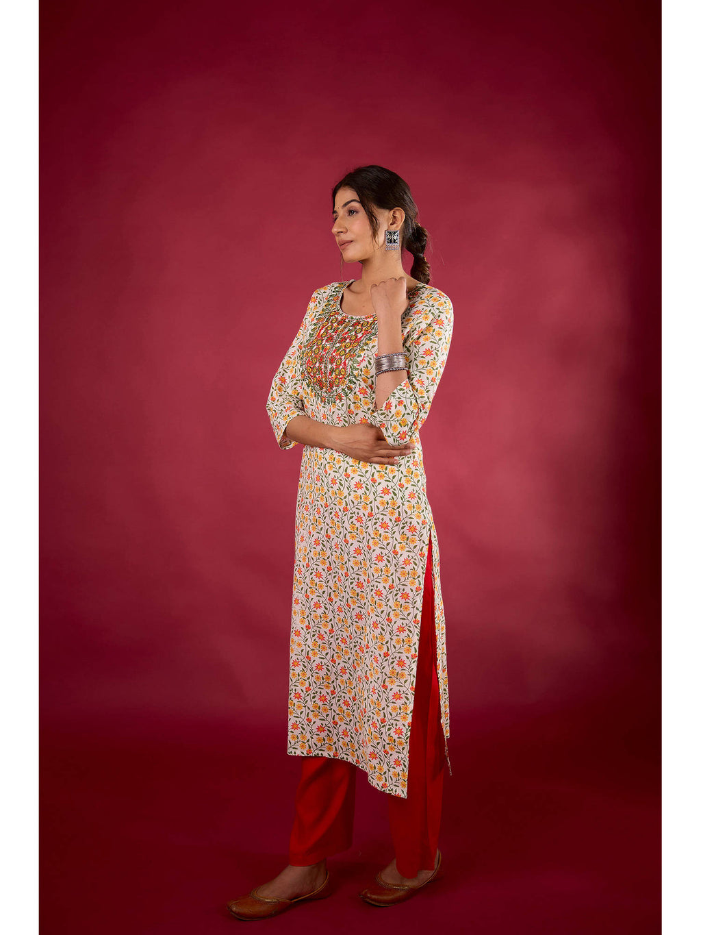 Multi-Color Cotton Printed Embroidered Kurta | U3S - view 4