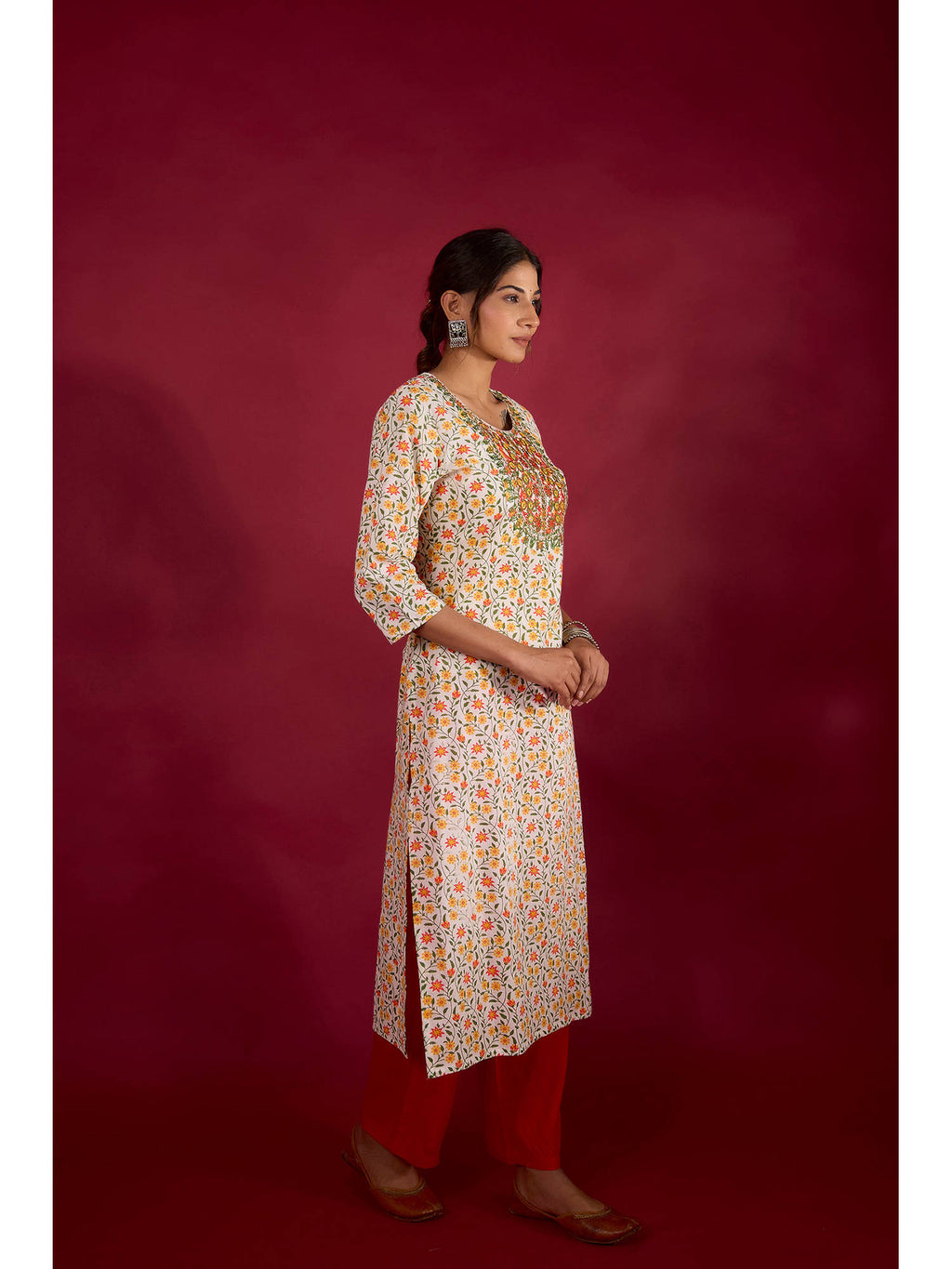 Multi-Color Cotton Printed Embroidered Kurta | U3S - view 6