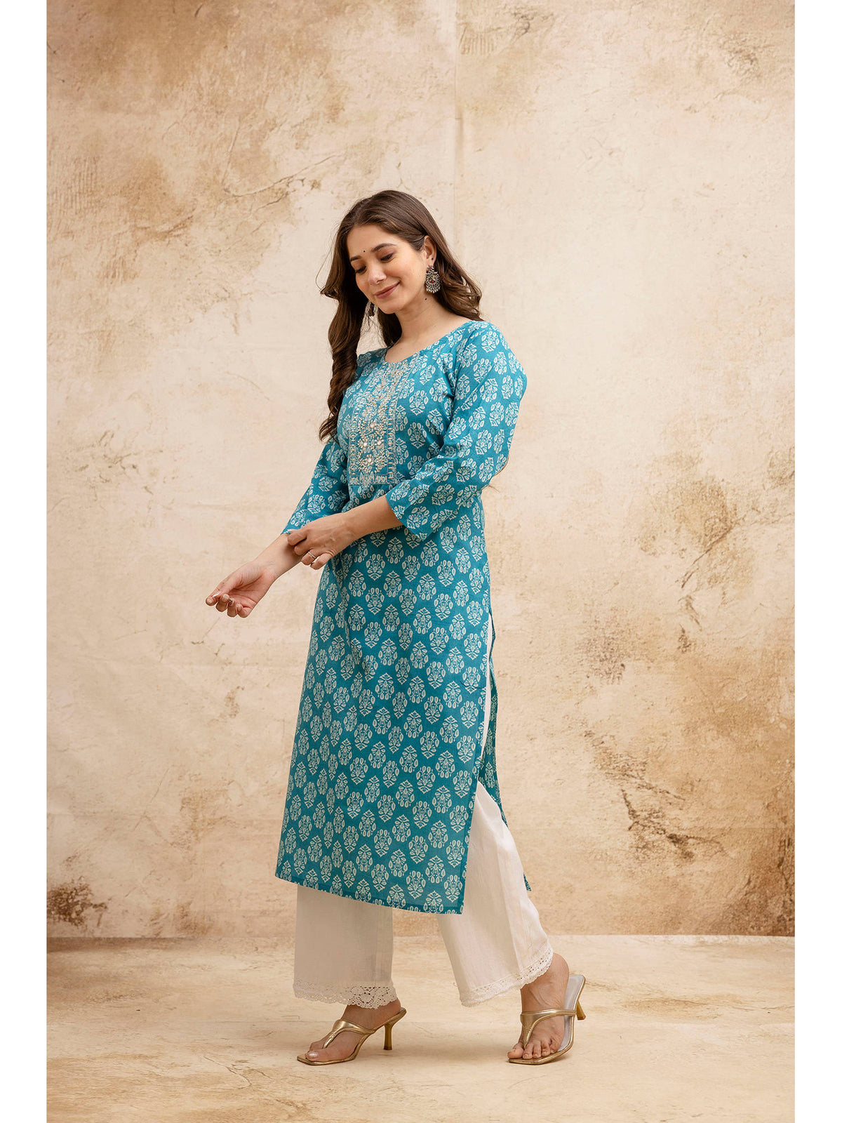 Olive Cotton Floral Printed Embroidered Kurta | U3S - view 26