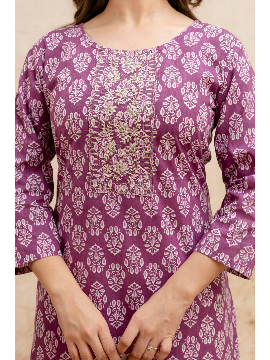 Blue Cotton Floral Printed Embroidered Kurta | FY93 - view 10