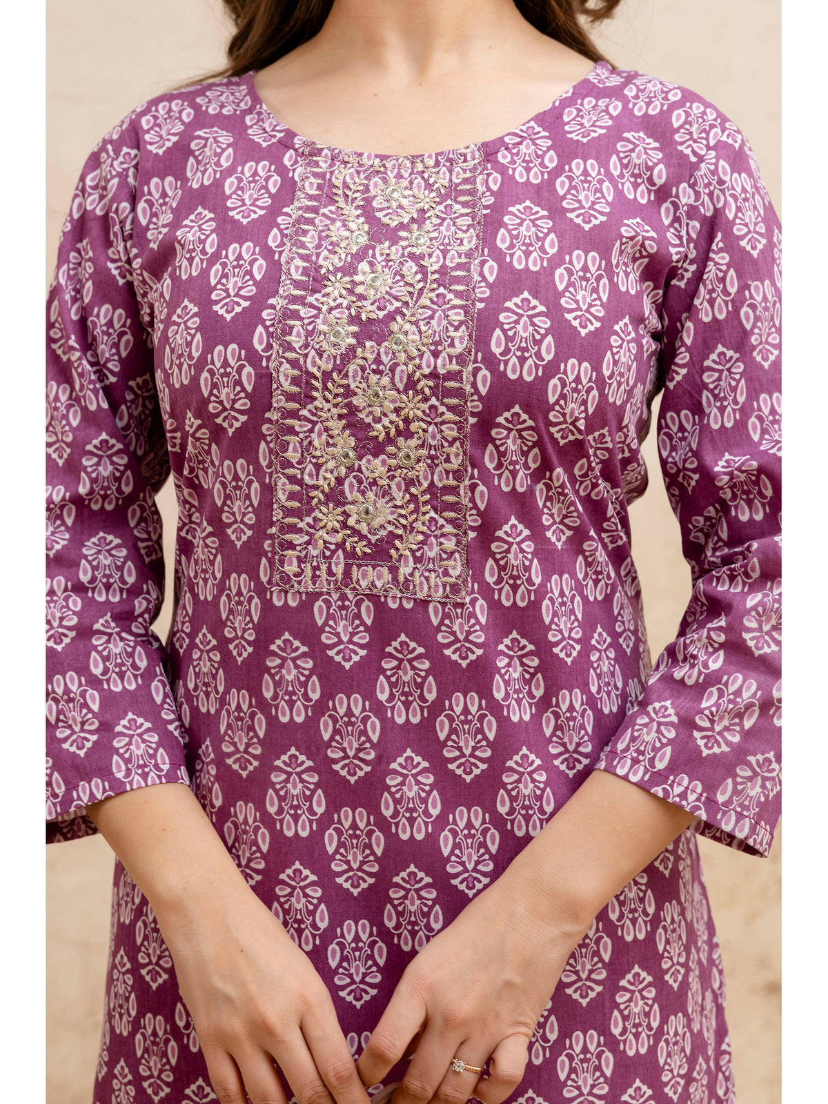 Olive Cotton Floral Printed Embroidered Kurta | U3S - view 10
