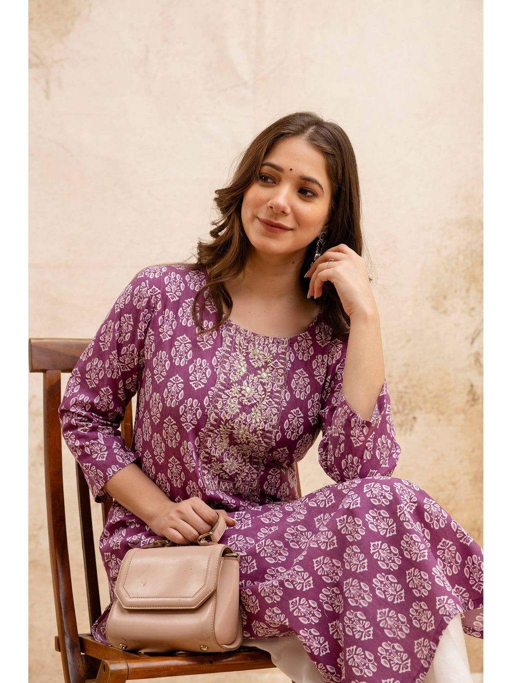 Pink Cotton Floral Printed Embroidered Kurta | U3S - view 11