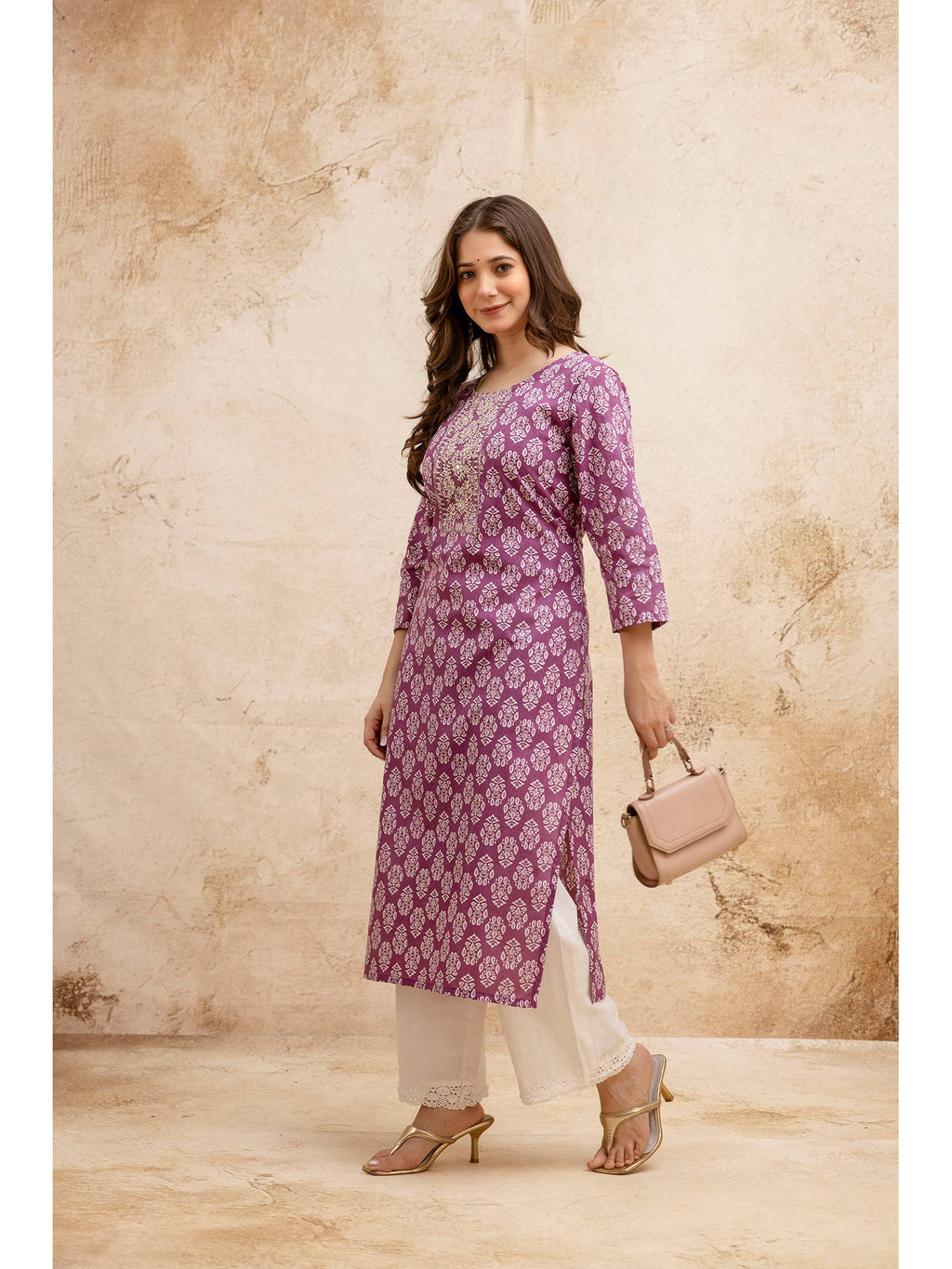 Pink Cotton Floral Printed Embroidered Kurta | FY93 - view 19