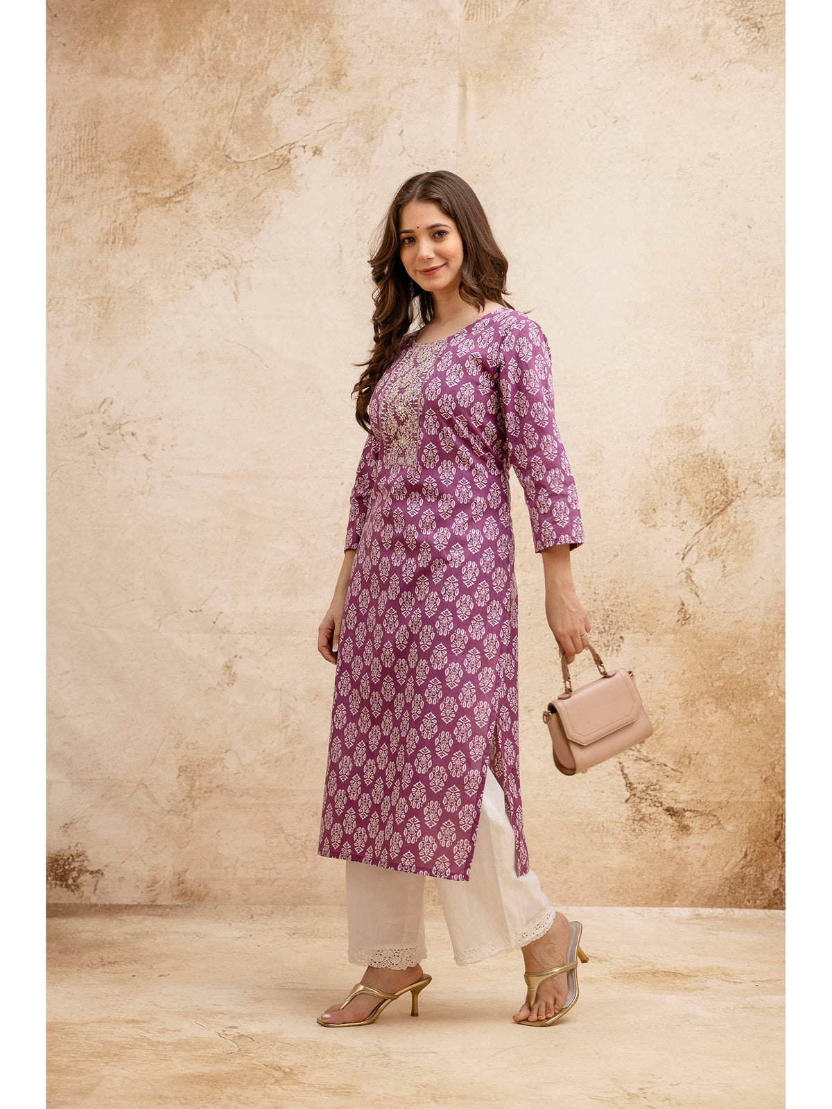 Olive Cotton Floral Printed Embroidered Kurta | U3S - view 13