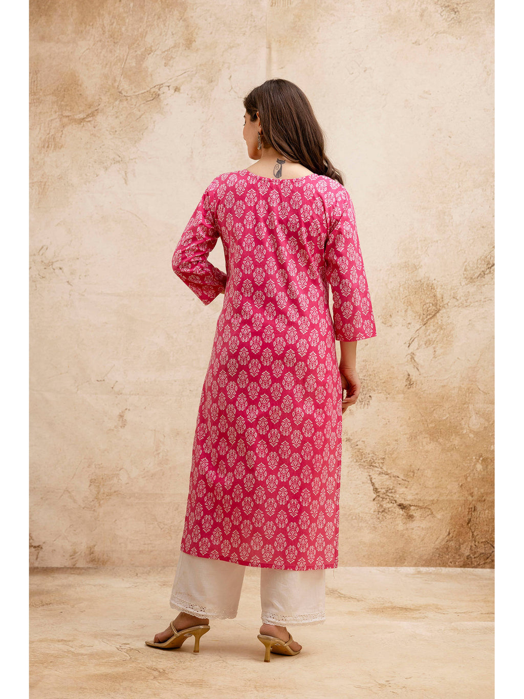 Blue Cotton Floral Printed Embroidered Kurta | KDG - view 23
