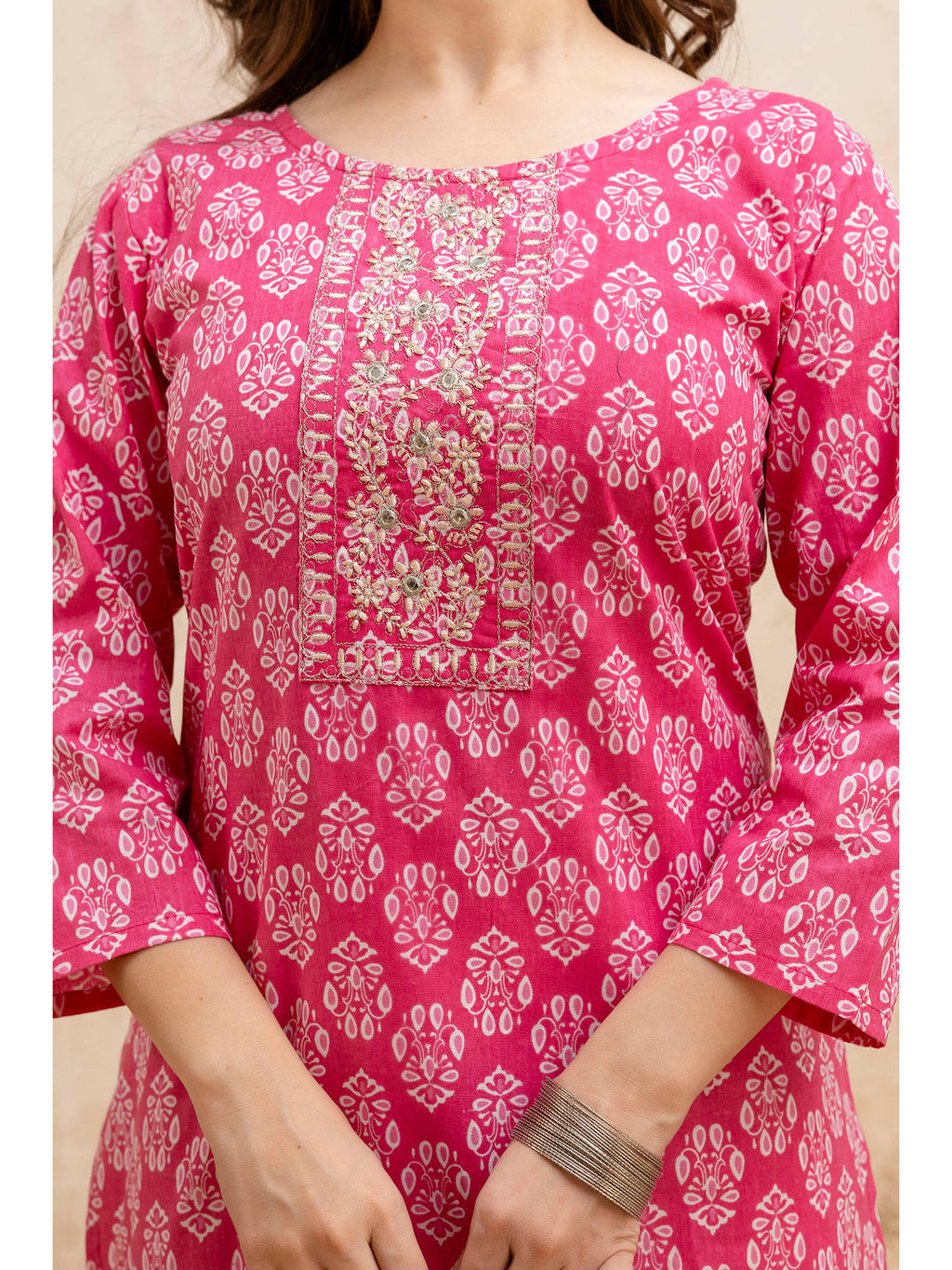 Olive Cotton Floral Printed Embroidered Kurta | FY93 - view 24