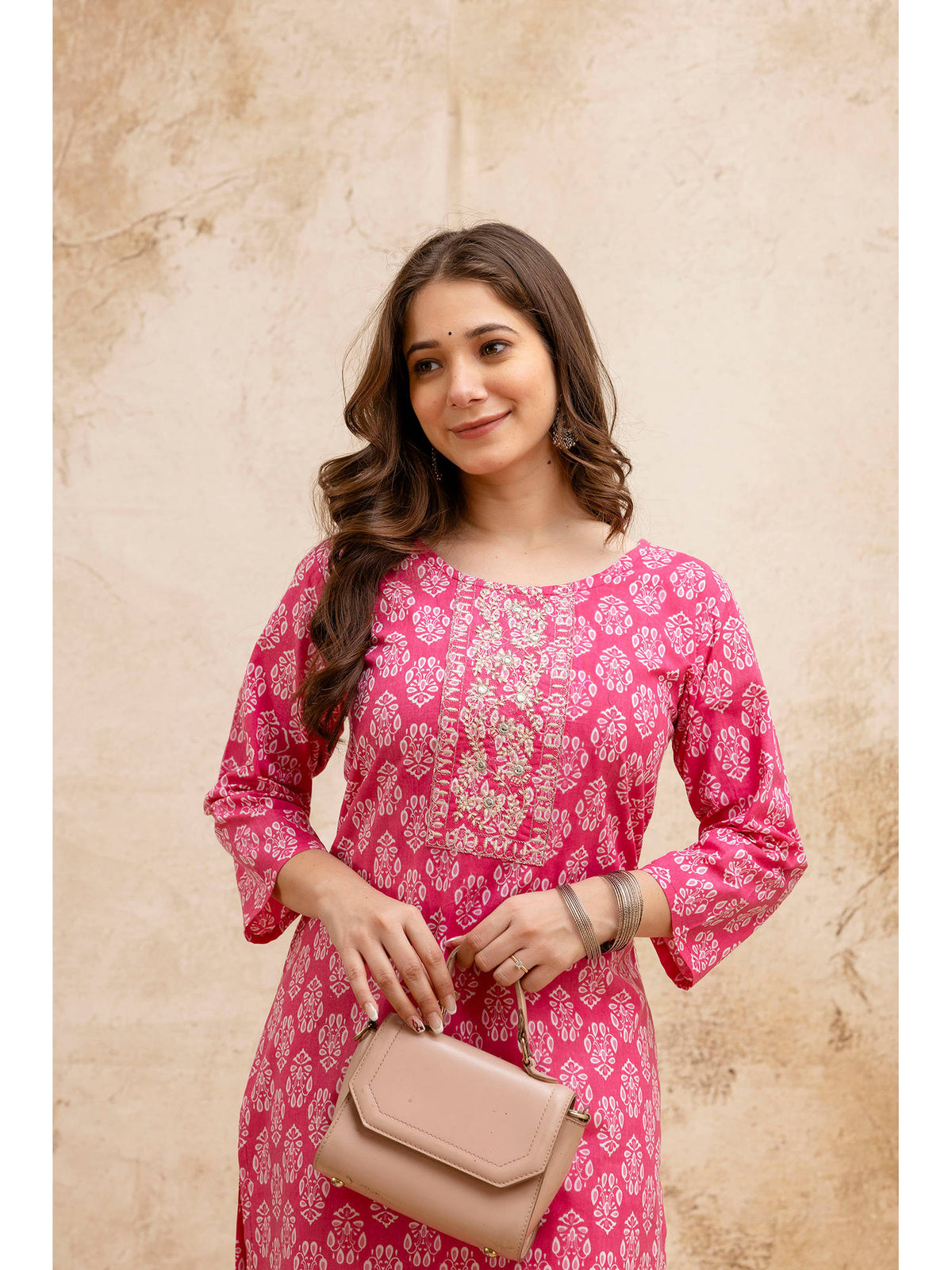 Blue Cotton Floral Printed Embroidered Kurta | KDG - view 26