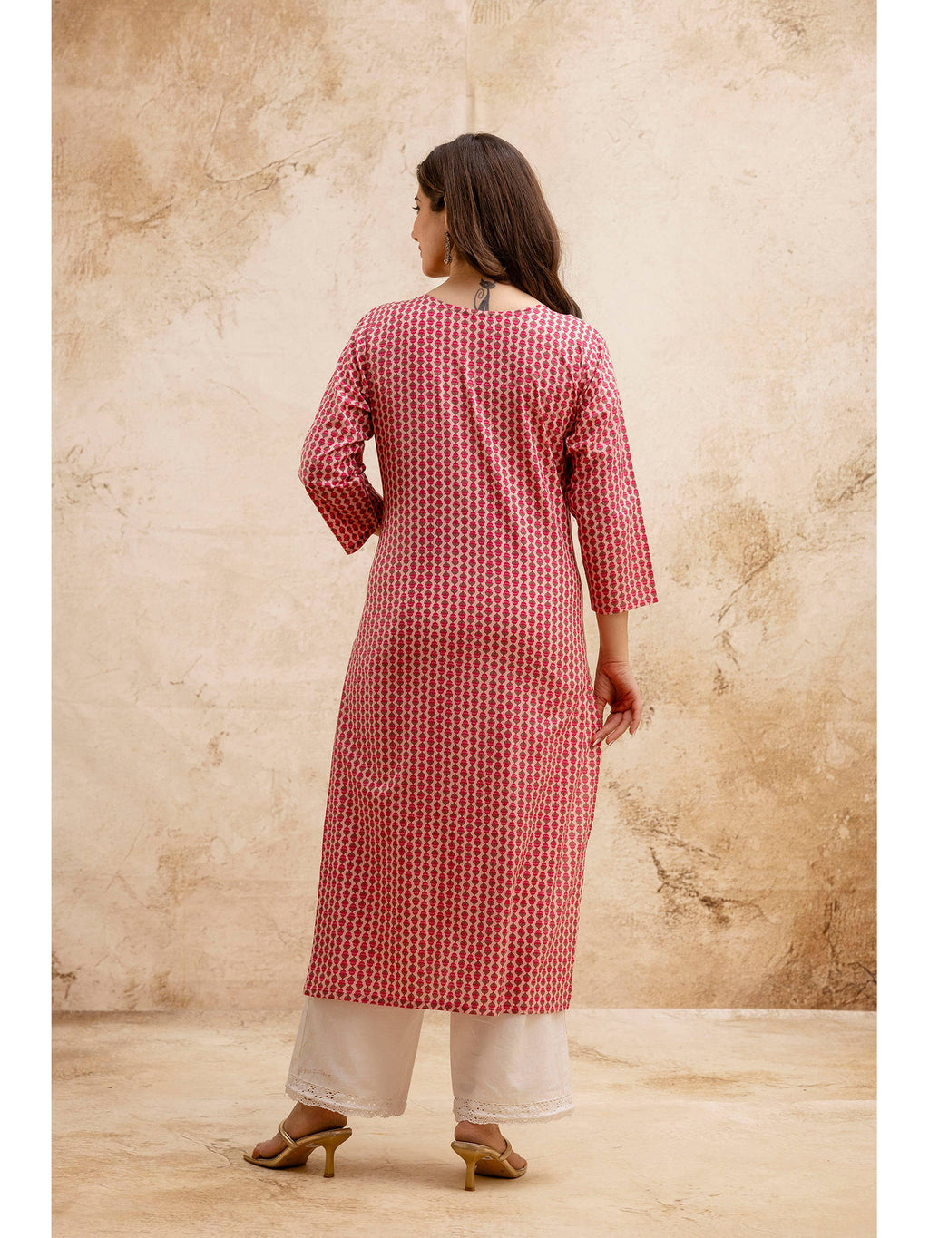 Pink Cotton Printed Embroidered Kurta | KDG - view 2