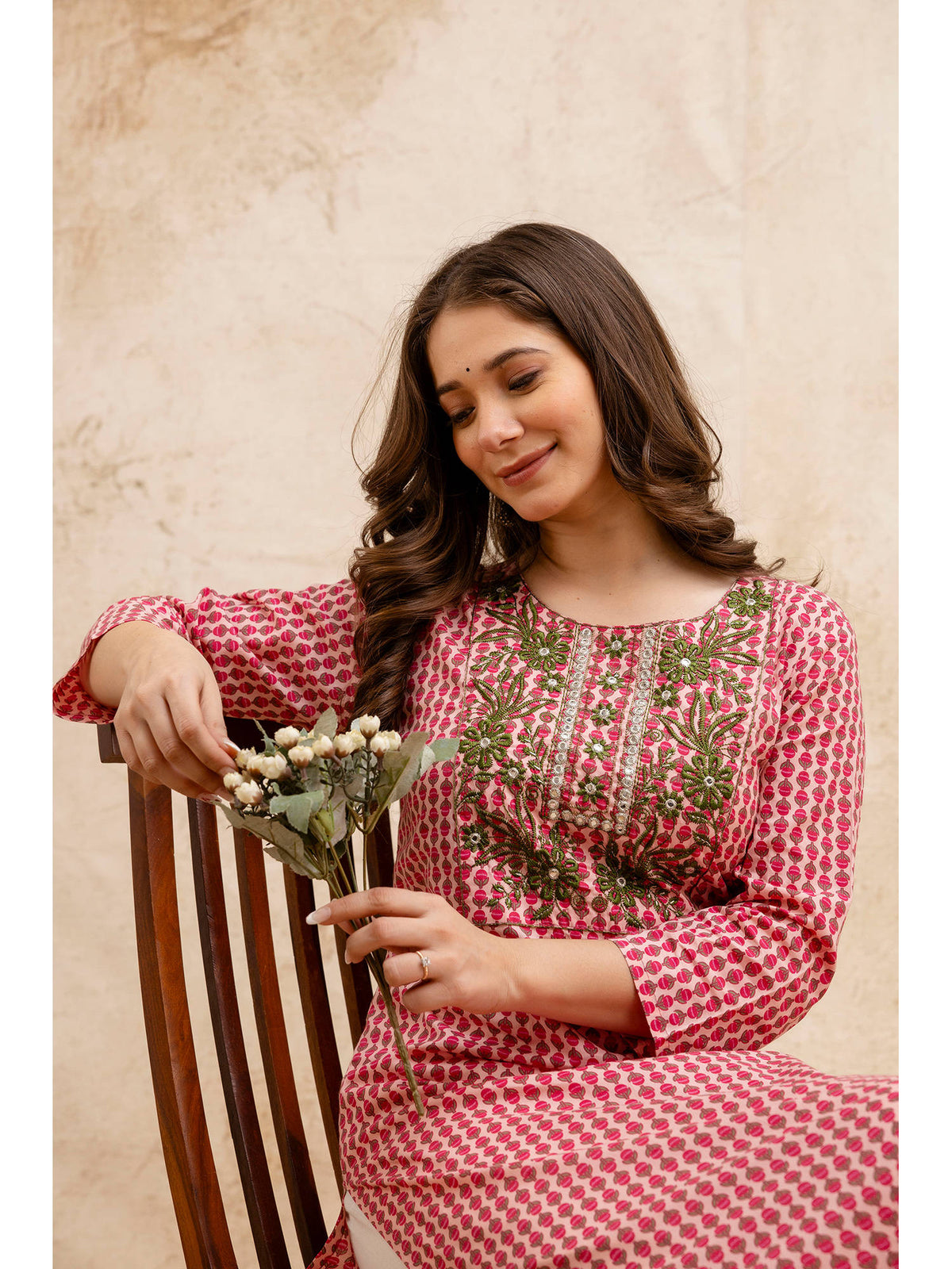Pink Cotton Printed Embroidered Kurta | FY93 - view 5