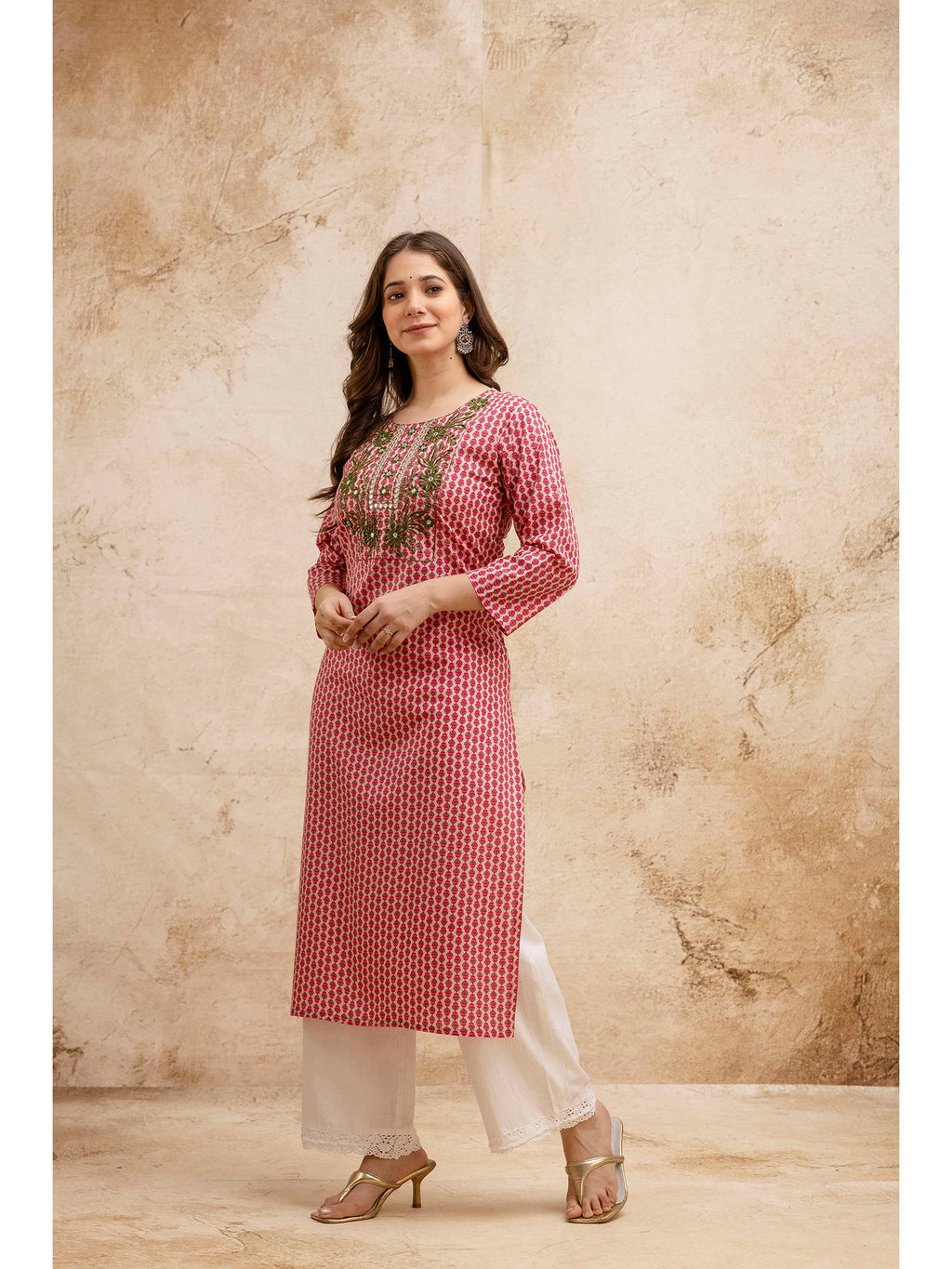 Pink Cotton Printed Embroidered Kurta | KDG - view 6