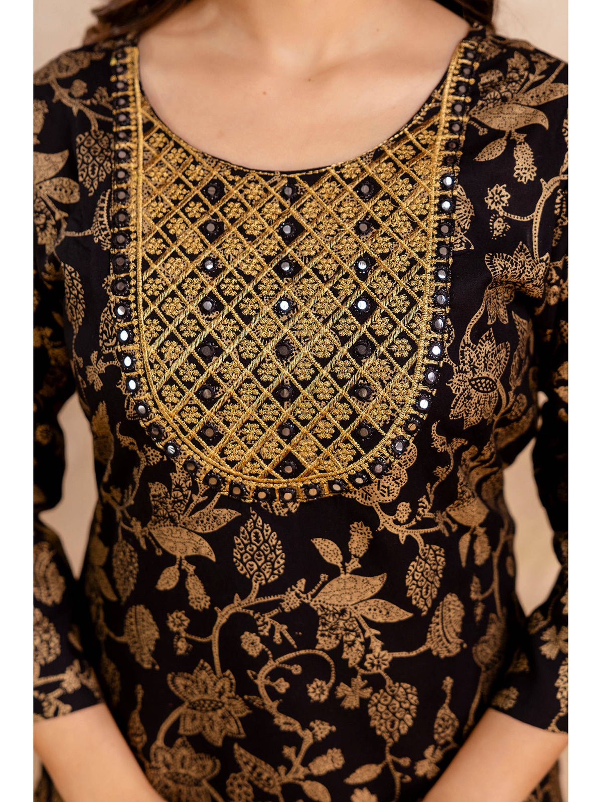 Blue Cotton Printed Mirror Work Kurta | KDG - view 7