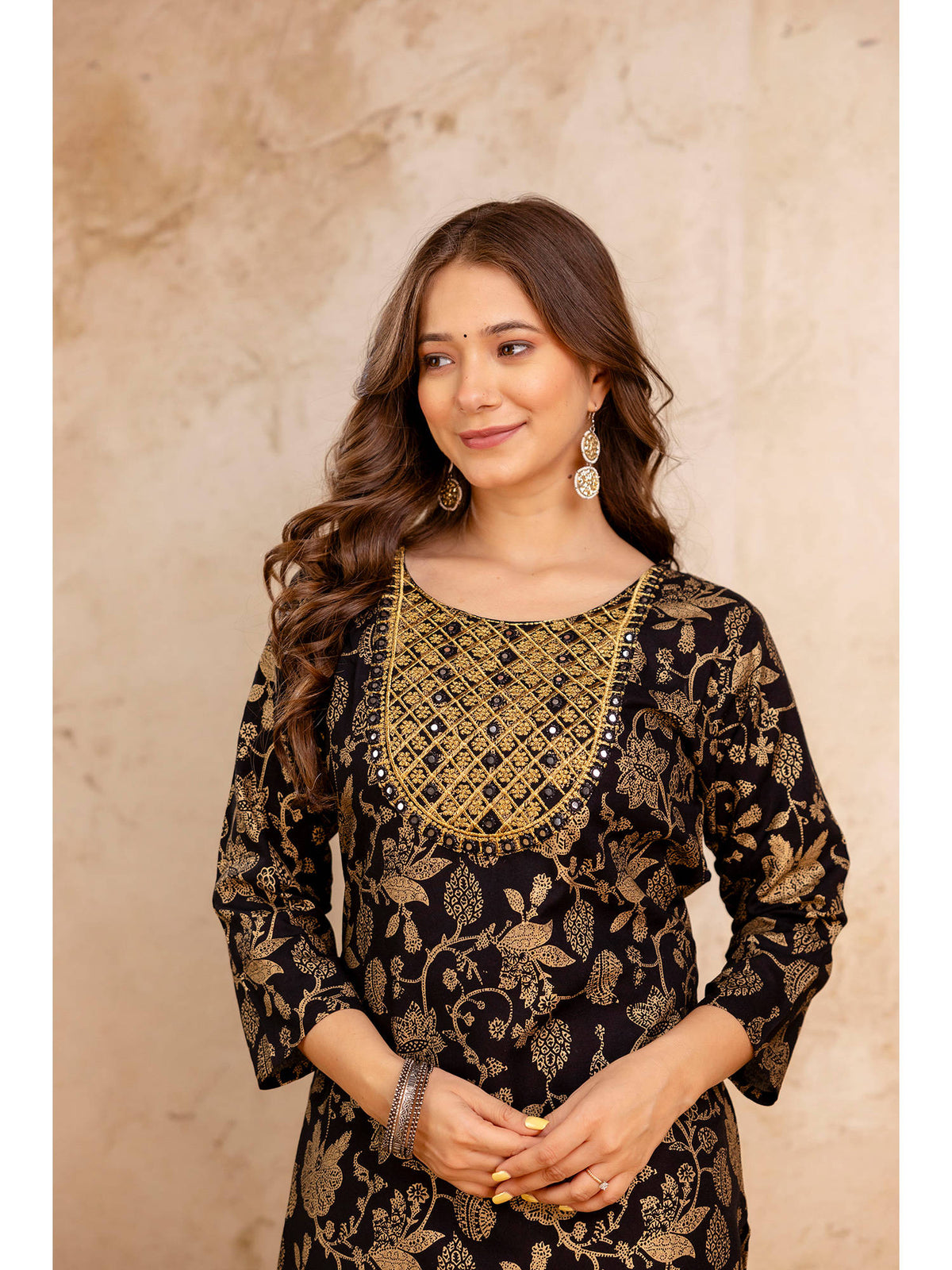 Blue Cotton Printed Mirror Work Kurta | FY93 - view 11