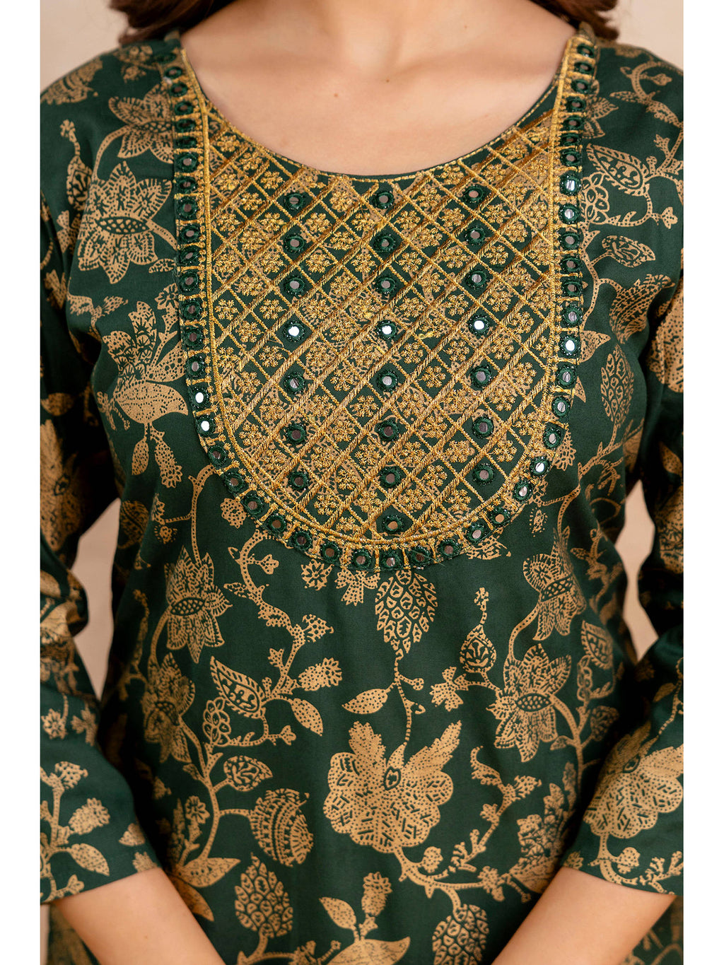 Blue Cotton Printed Mirror Work Kurta | KDG - view 20