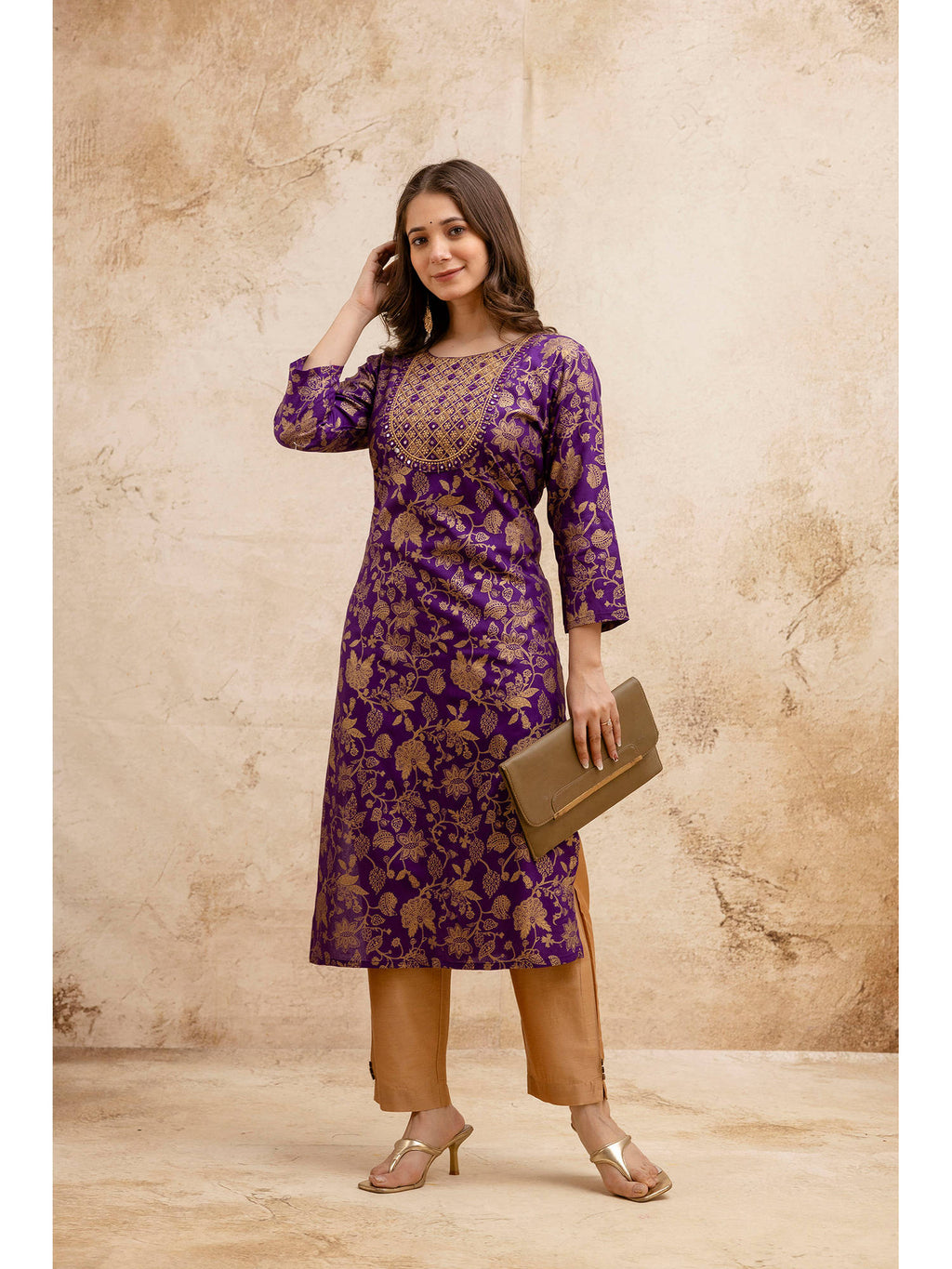 Blue Cotton Printed Mirror Work Kurta | KDG - view 17