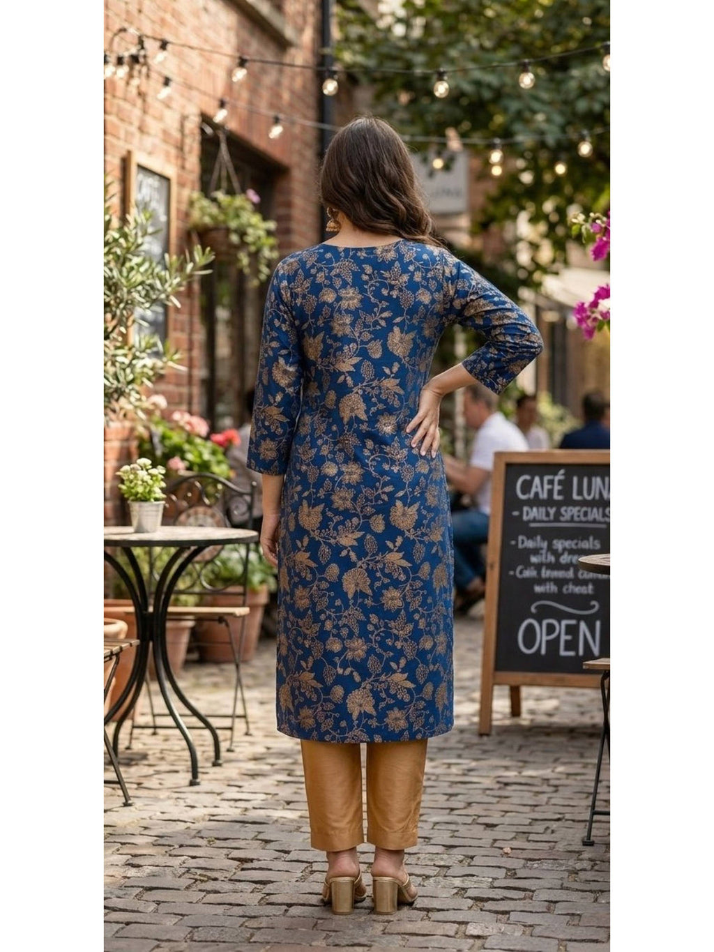 Blue Cotton Printed Mirror Work Kurta | KDG - view 2