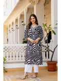 Black and White Cotton Printed Embroidered Kurta | FY93 - view 1