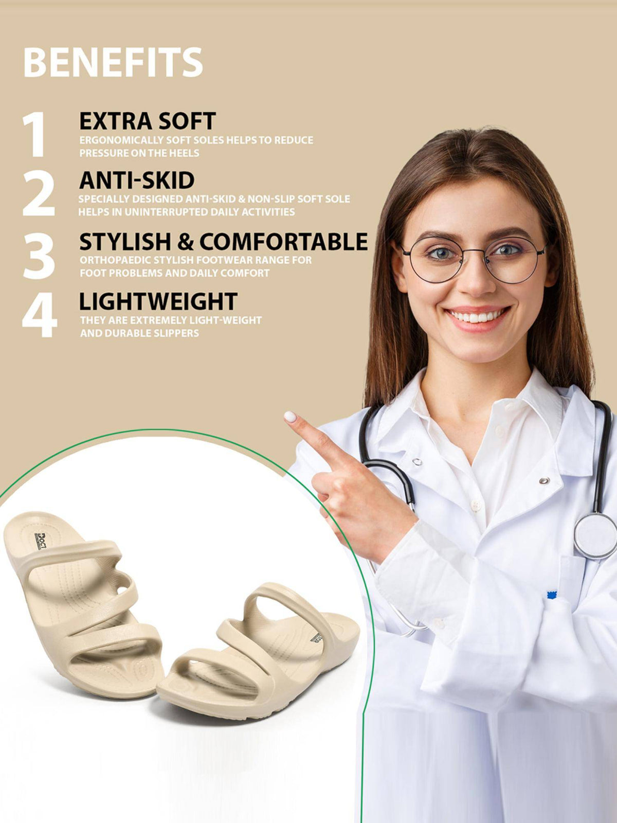 Women Beige Orthopedic Sandals | SD89 - view 5