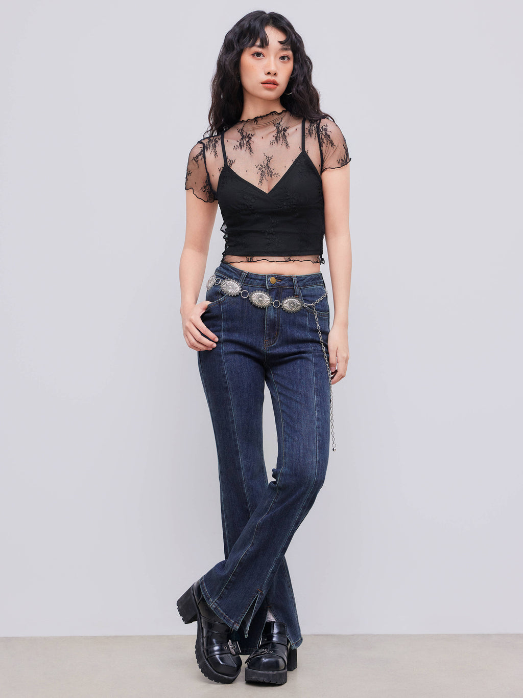 High Stretch Denim High Waist Solid Flared Jeans | BT10 - view 2