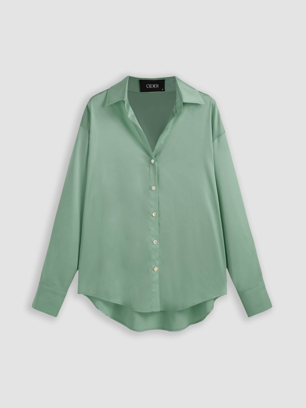 Satin Collar Solid Button Long Sleeve Blouse Top | S67 - view 9