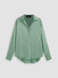 Satin Collar Solid Button Long Sleeve Blouse Top | S67 - view 9