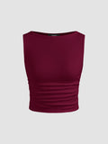 Boat Neck Ruched Solid Crop Tank Top | TT98 - view 8