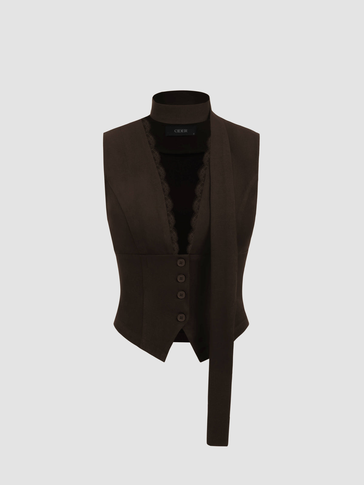 V-neck Solid Lace Trim Blazer Vest With Scarf | JC78 - view 16