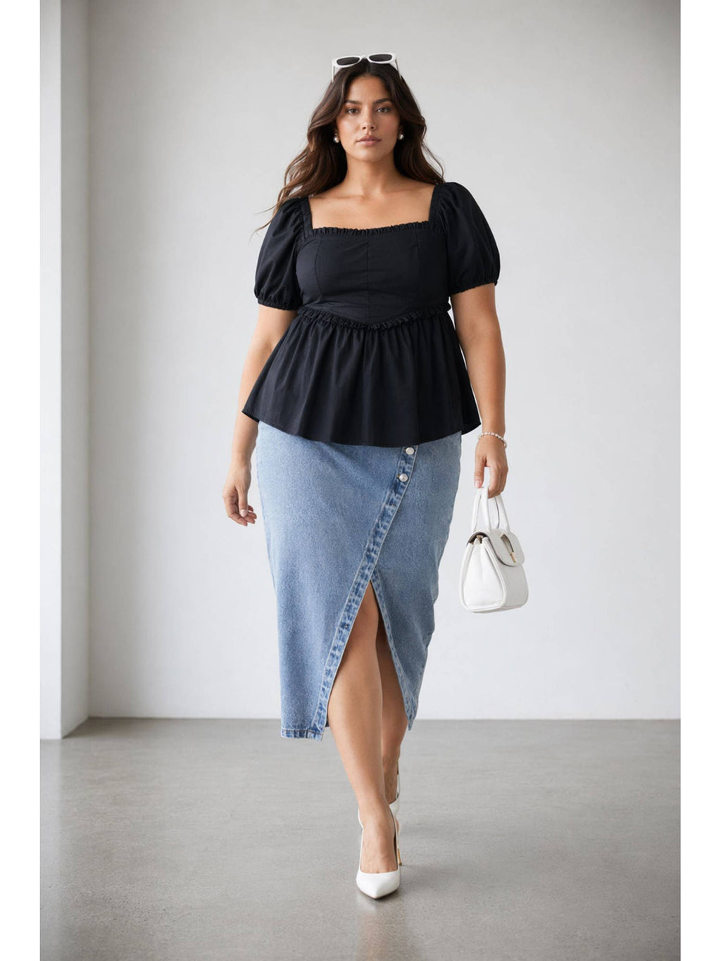 Womens Solid Cotton Peplum Plus Size Top | pt51 - view 1