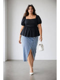 Womens Solid Cotton Peplum Plus Size Top | pt51 - view 1