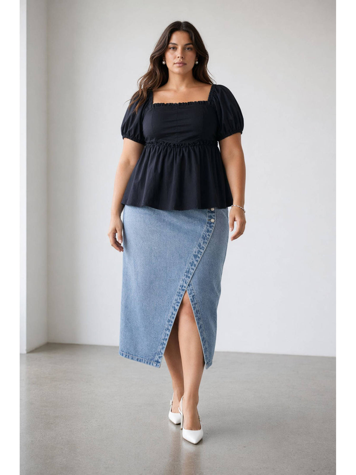 Womens Solid Cotton Peplum Plus Size Top | pt51 - view 2