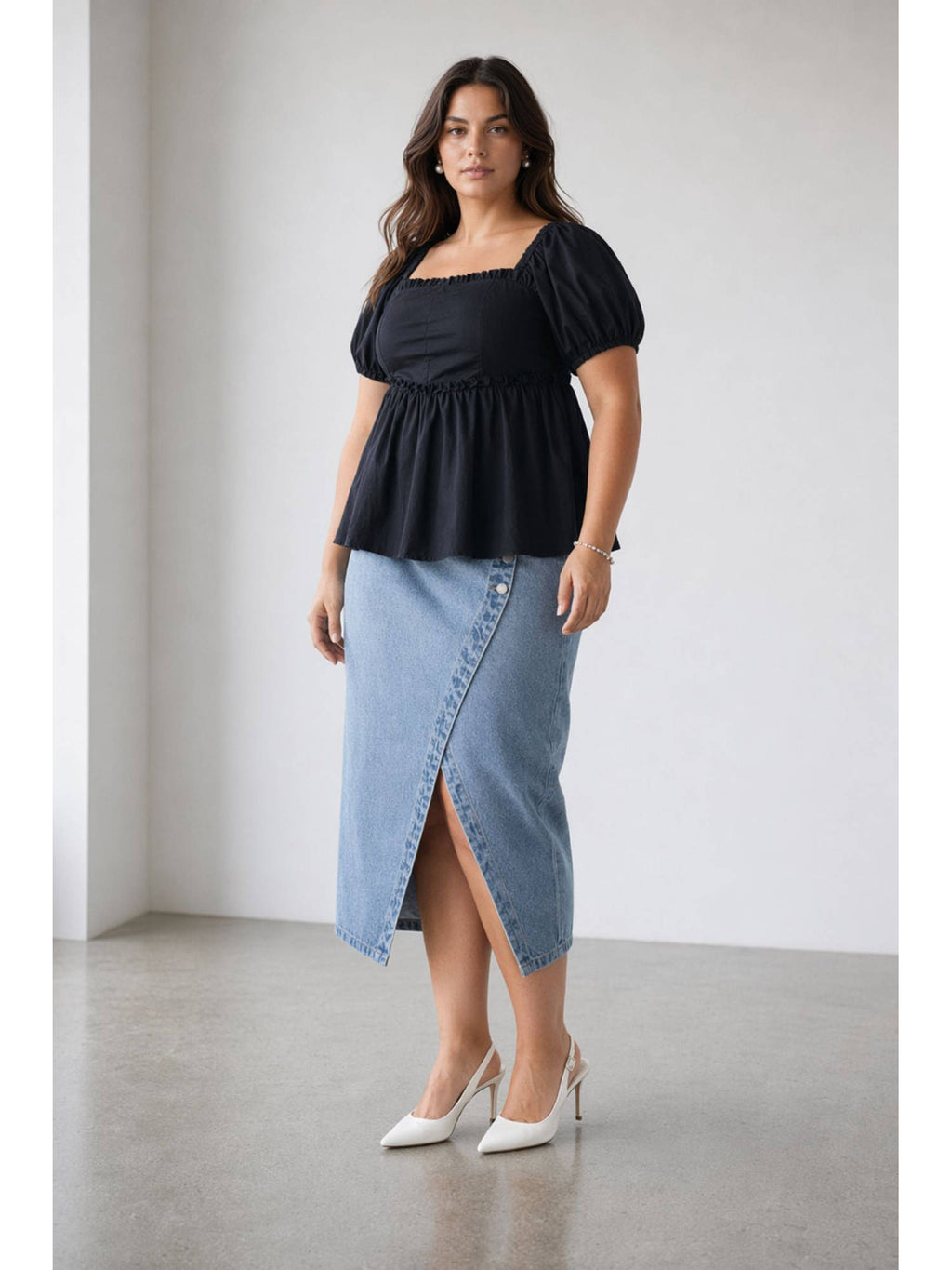 Womens Solid Cotton Peplum Plus Size Top | pt51 - view 3