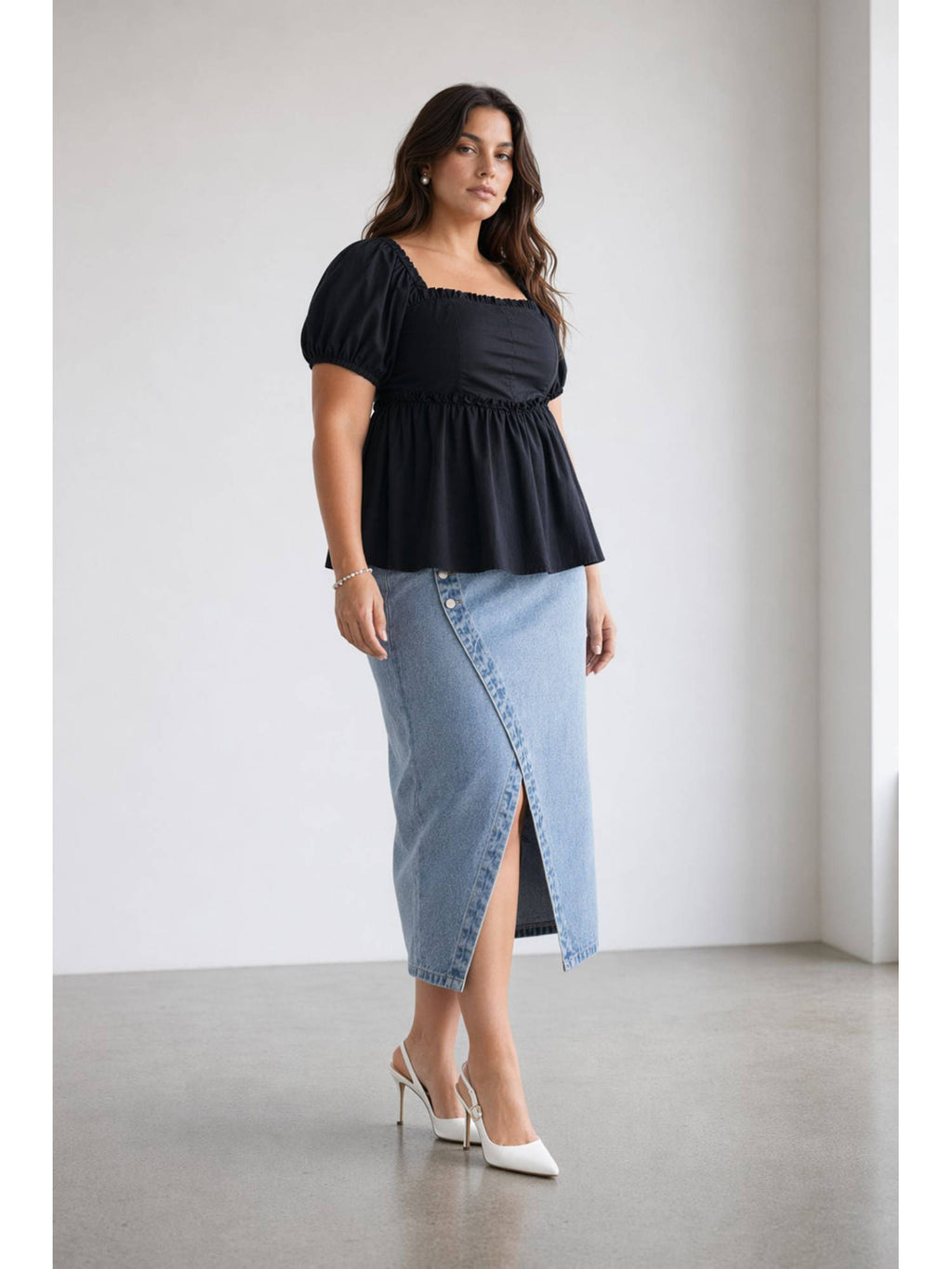 Womens Solid Cotton Peplum Plus Size Top | pt51 - view 4