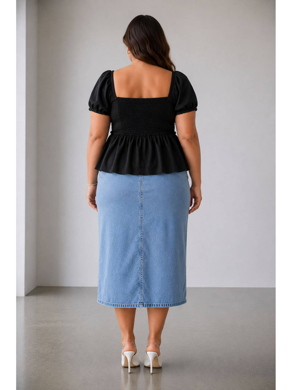 Womens Solid Cotton Peplum Plus Size Top | pt51 - view 5