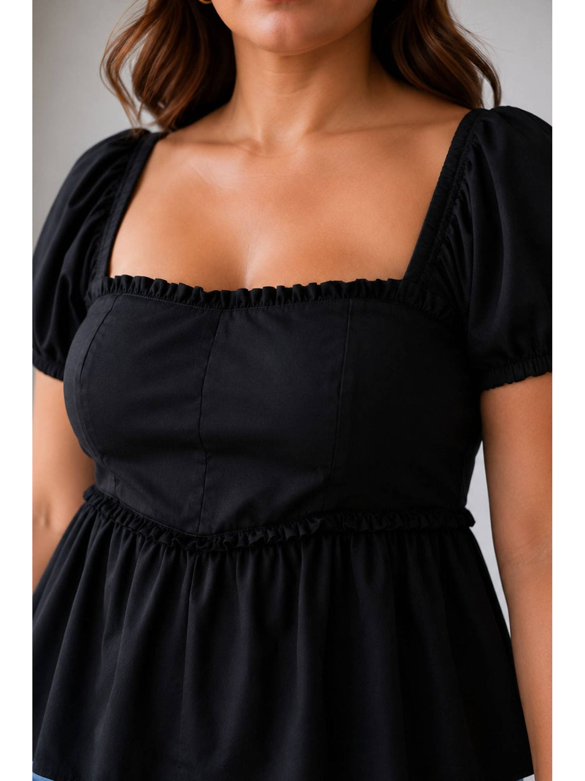 Womens Solid Cotton Peplum Plus Size Top | pt51 - view 6