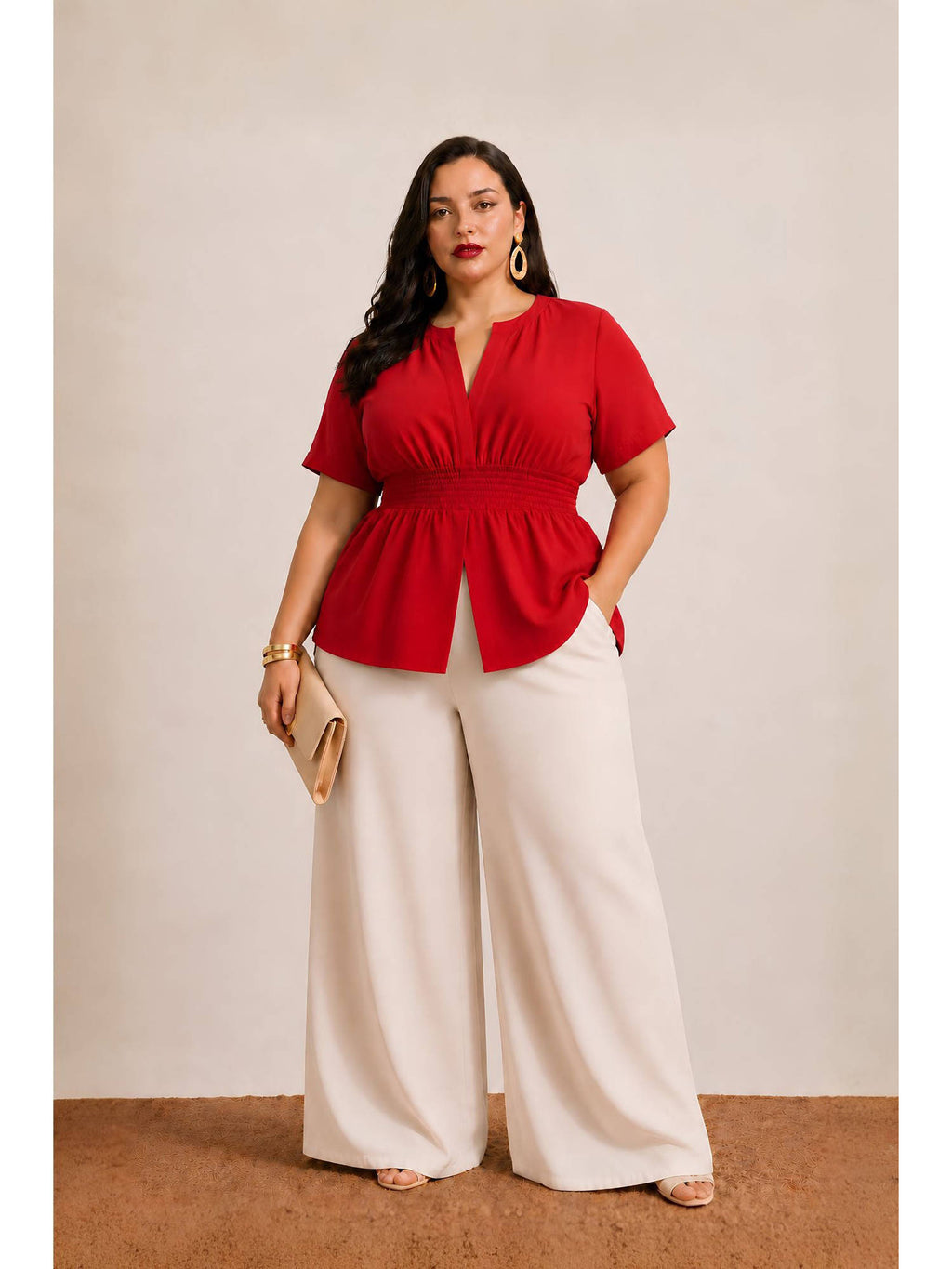 Womens Solid Viscose Peplum Plus Size Top | pt51 - view 1