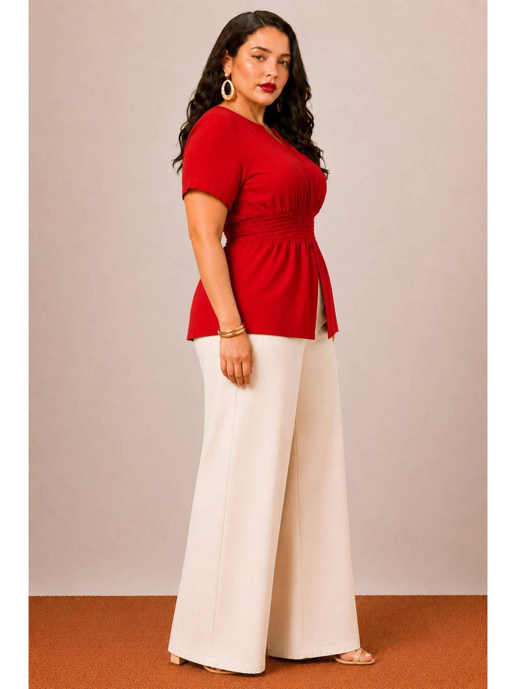 Womens Solid Viscose Peplum Plus Size Top | pt51 - view 2