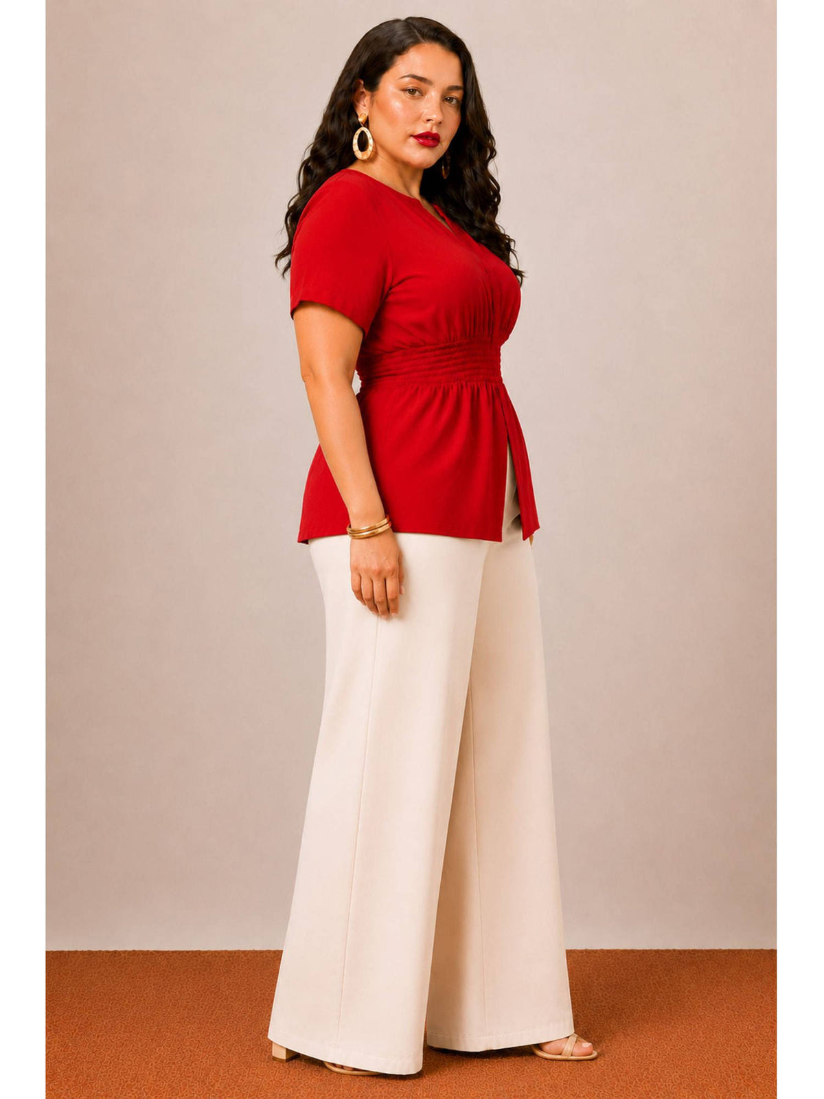 Womens Solid Viscose Peplum Plus Size Top | pt51 - view 2
