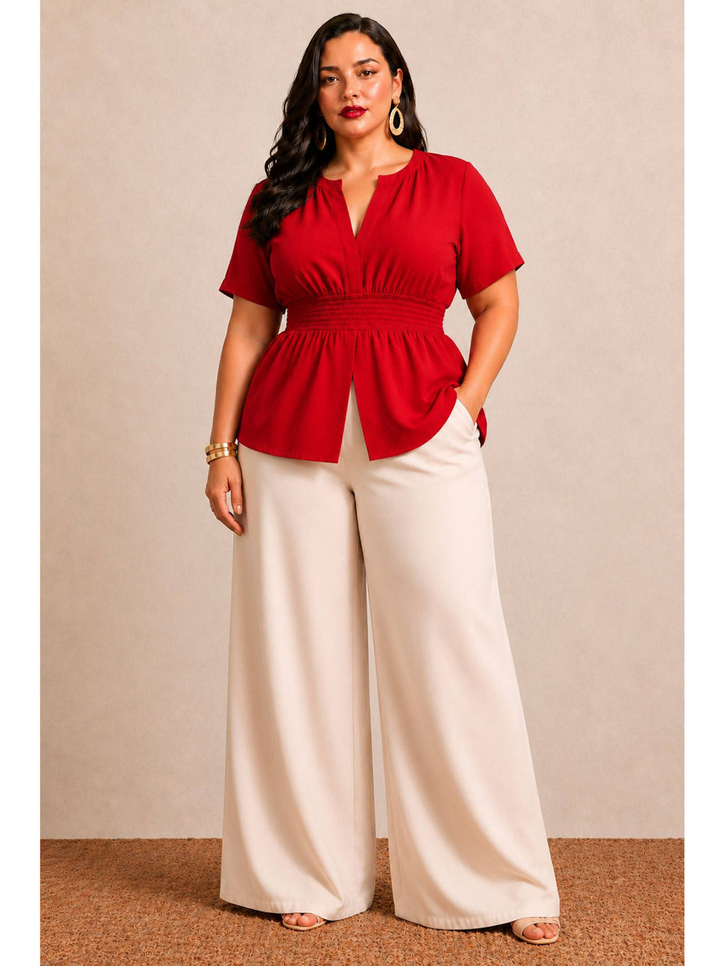 Womens Solid Viscose Peplum Plus Size Top | pt51 - view 3