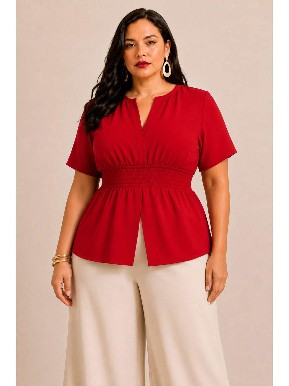 Womens Solid Viscose Peplum Plus Size Top | pt51 - view 5
