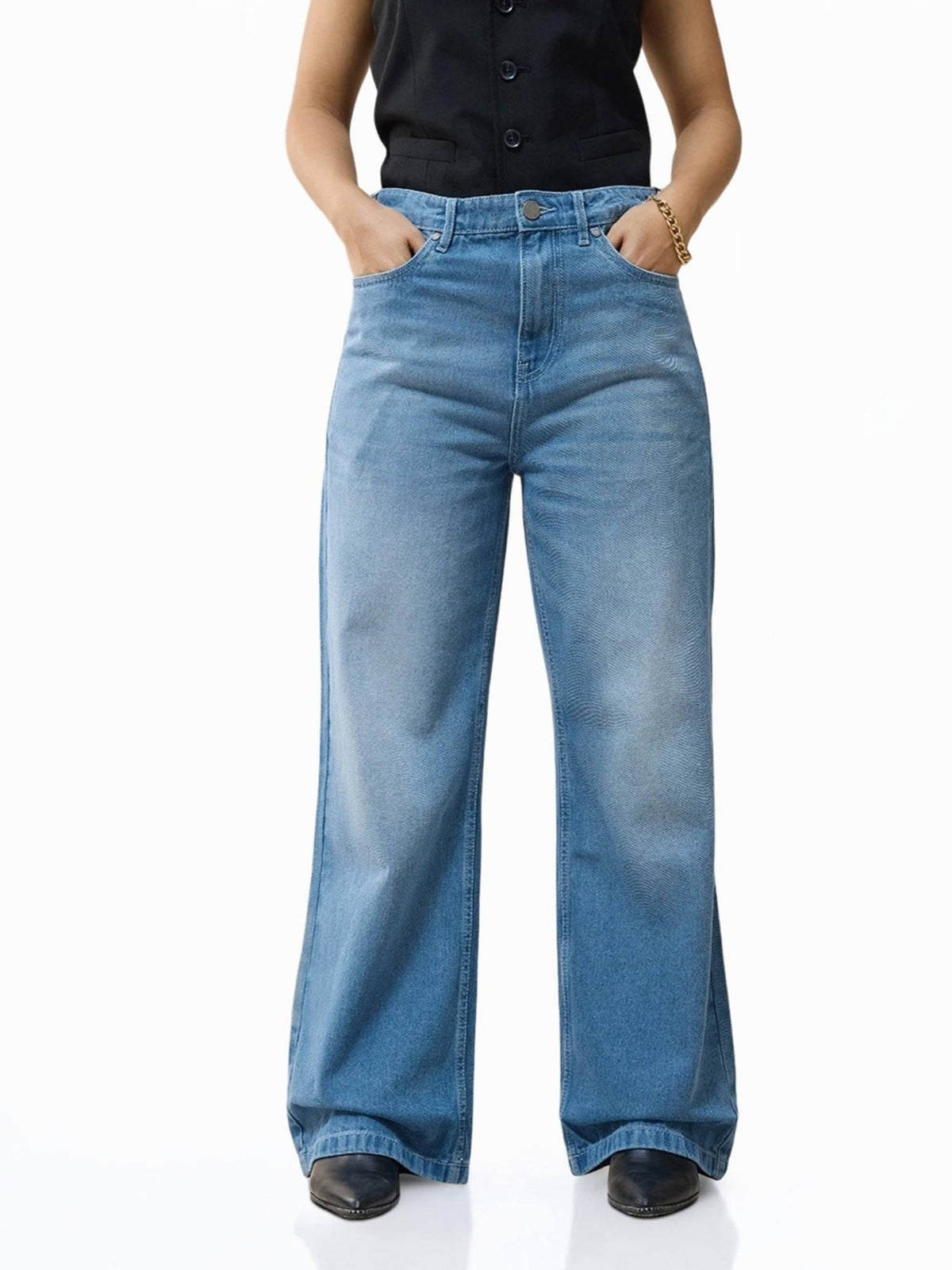 Womens Blue Baggy Wide Leg Jeans | WL90 - view 2