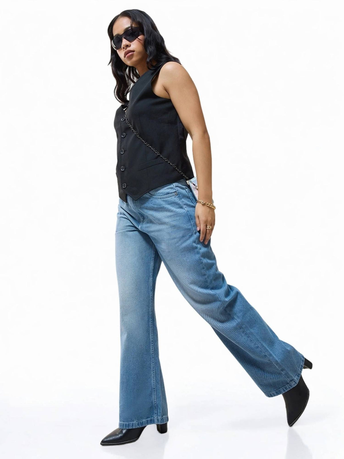 Womens Blue Baggy Wide Leg Jeans | WL90 - view 4