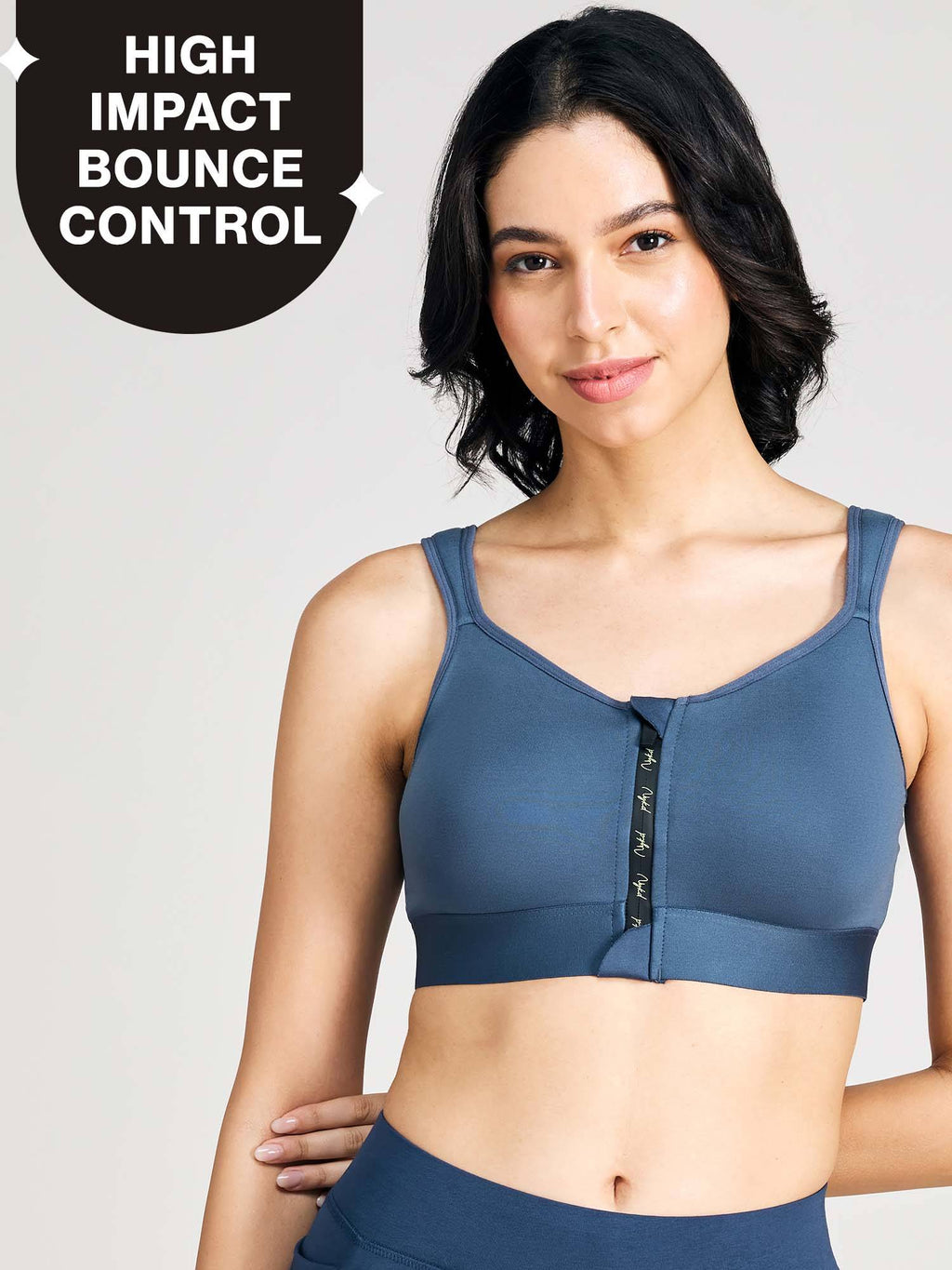 Full Coverage Front Open High Impact Posture Correcting Sports Bra NYK907 Blue | sb09 - view 1
