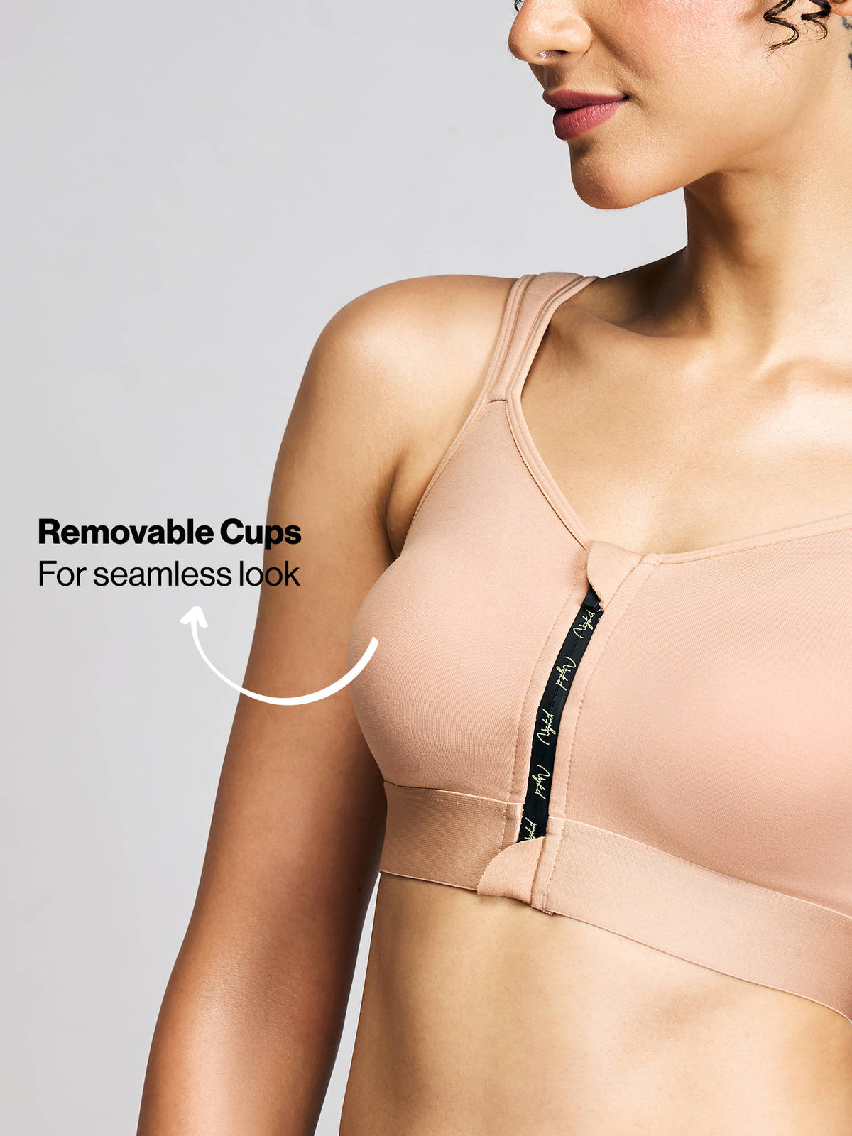 Full Coverage Front Open High Impact Posture Correcting Sports Bra NYK907 Fawn | sb09 - view 44
