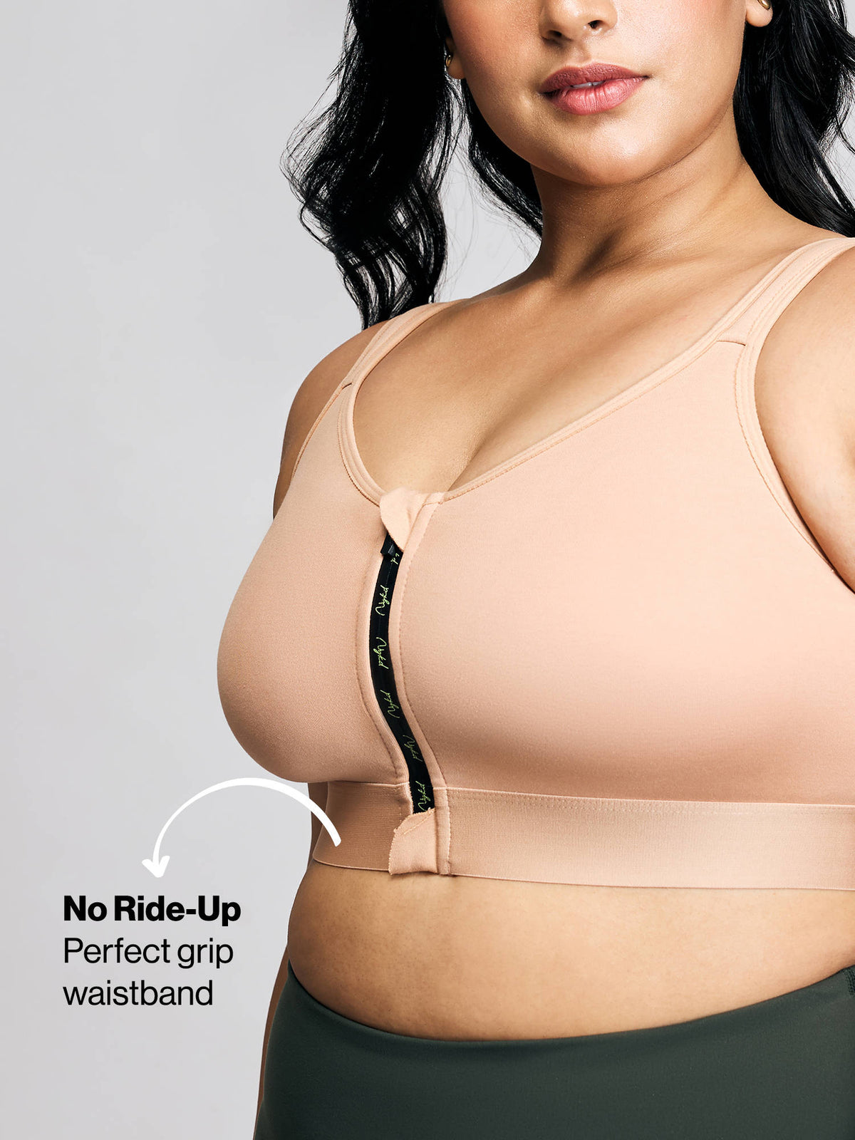 Full Coverage Front Open High Impact Posture Correcting Sports Bra NYK907 Fawn | sb09 - view 45