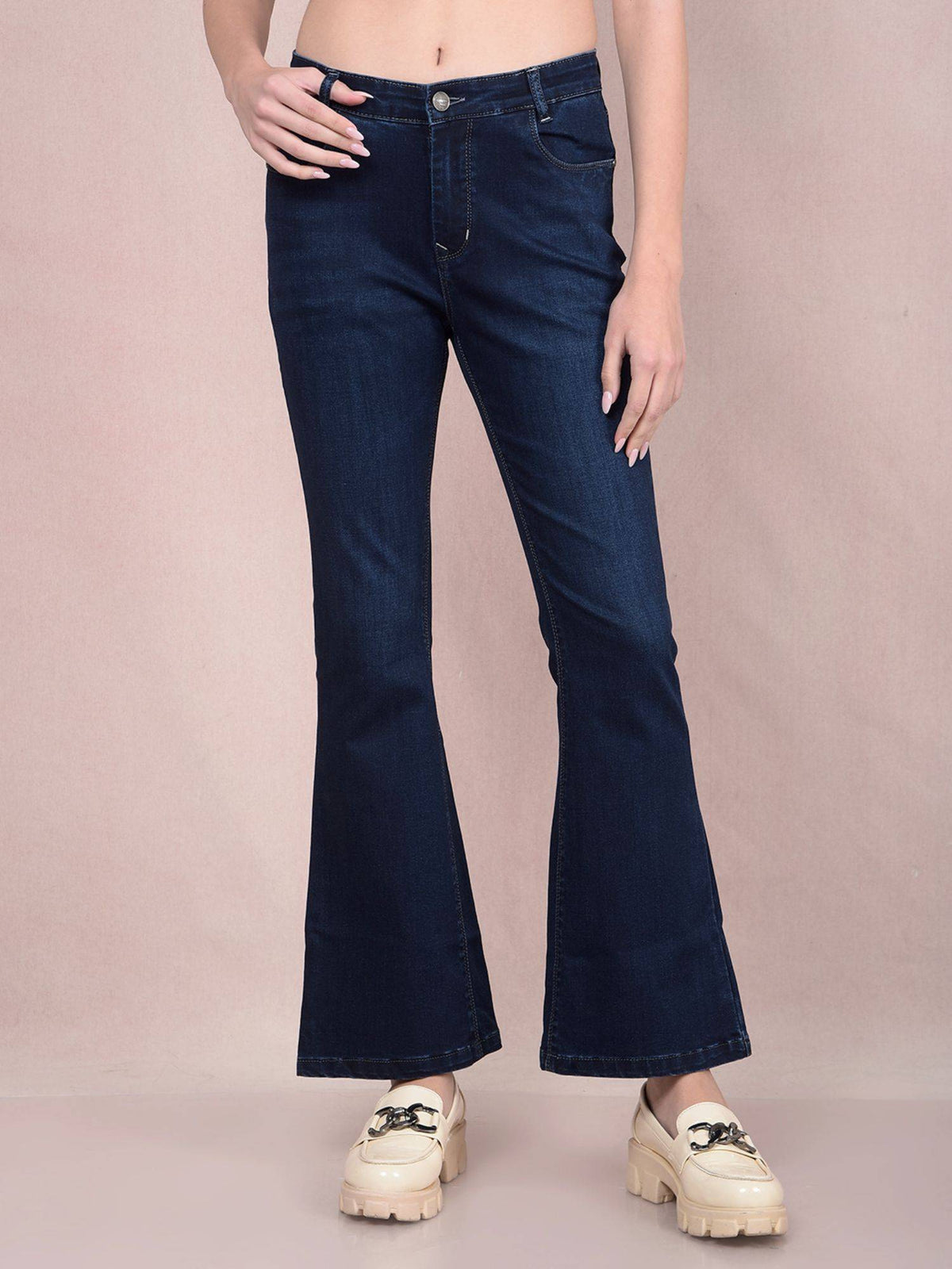 Women Navy Blue Solid Bootcut Fit Women's Jeans | BT10 - view 1