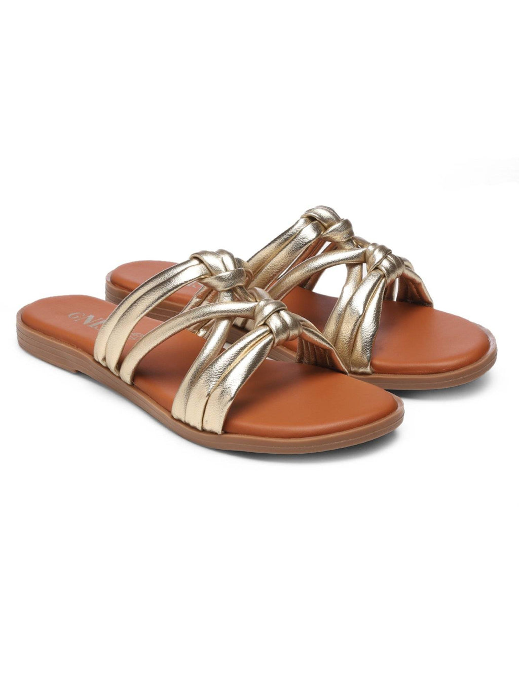 Strappy Slip On Gold Flats | F61 - view 2