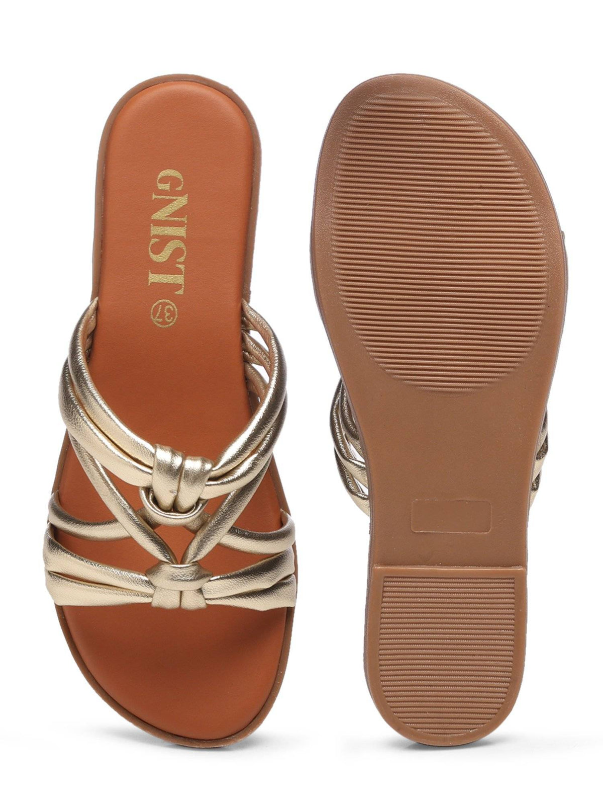 Strappy Slip On Gold Flats | F61 - view 7